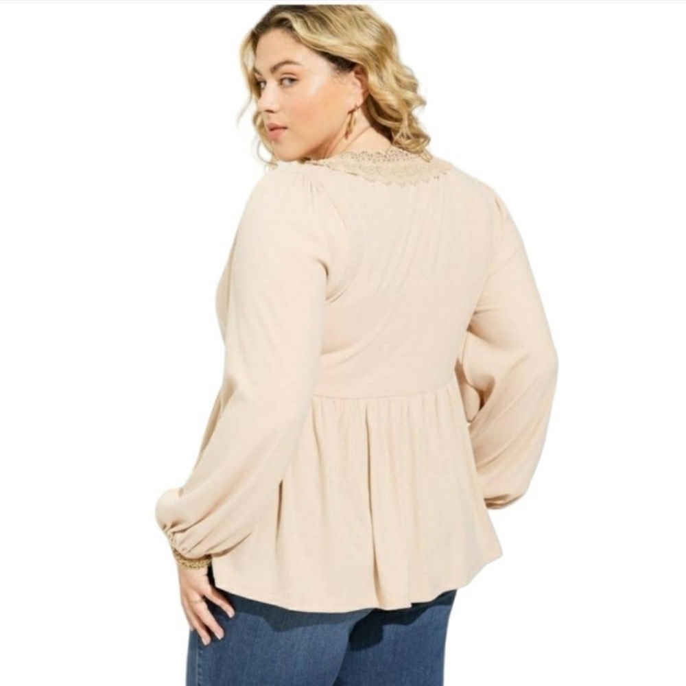 Torrid Super Soft Rib Lace Trim Tie Top Babydoll Cardigan Sweater - Picture 3 of 5